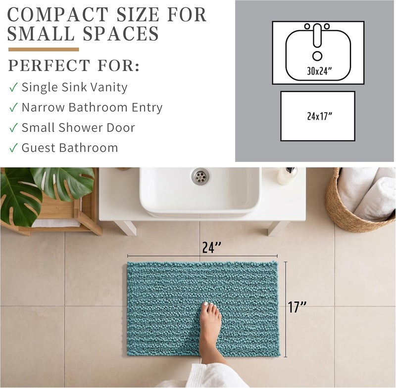 Yimobra Bath Mat 24" x 17" Extra Soft Non-Slip Absorbent Bath Mat Quick Dry Machine Washable Polyester Terry Shower Mat Floor Bath Mat - Image 3