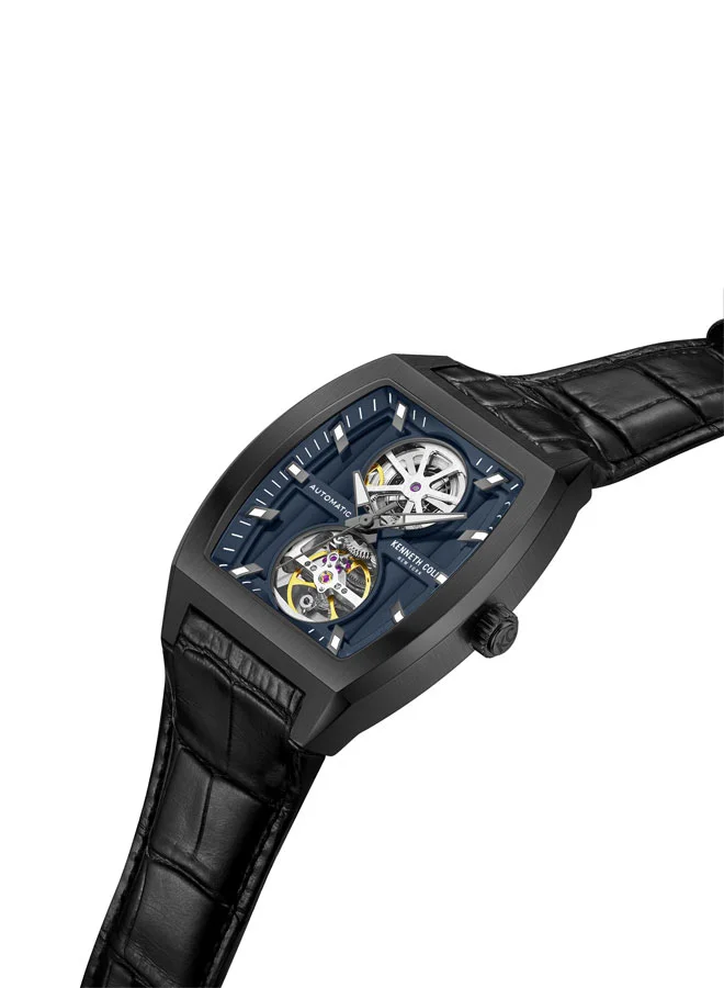 كينيث كول نيو يورك Kenneth Cole New York 40X52.5mm Automatic Men's Watch with Blue Dial & Black Genuine Leather Strap
