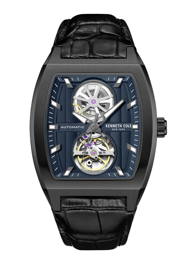 كينيث كول نيو يورك Kenneth Cole New York 40X52.5mm Automatic Men's Watch with Blue Dial & Black Genuine Leather Strap