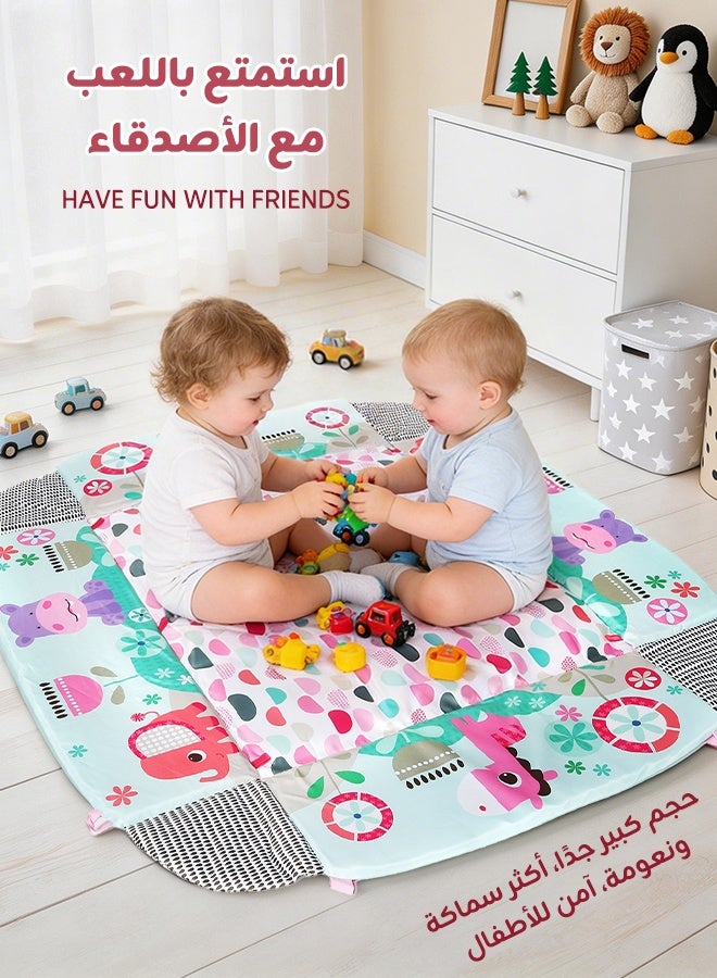 Aurlar 5-in-1 Baby Play Mat with Play Arch & Ball Pit, Foldable Baby Gym with 30 Balls, 5 Hanging Toys & Tummy Time Pillow, Detachable Fence Crawling Playmat, Newborn Activity Center 0–24 Months - Image 4
