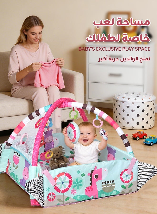 Aurlar 5-in-1 Baby Play Mat with Play Arch & Ball Pit, Foldable Baby Gym with 30 Balls, 5 Hanging Toys & Tummy Time Pillow, Detachable Fence Crawling Playmat, Newborn Activity Center 0–24 Months - Image 5