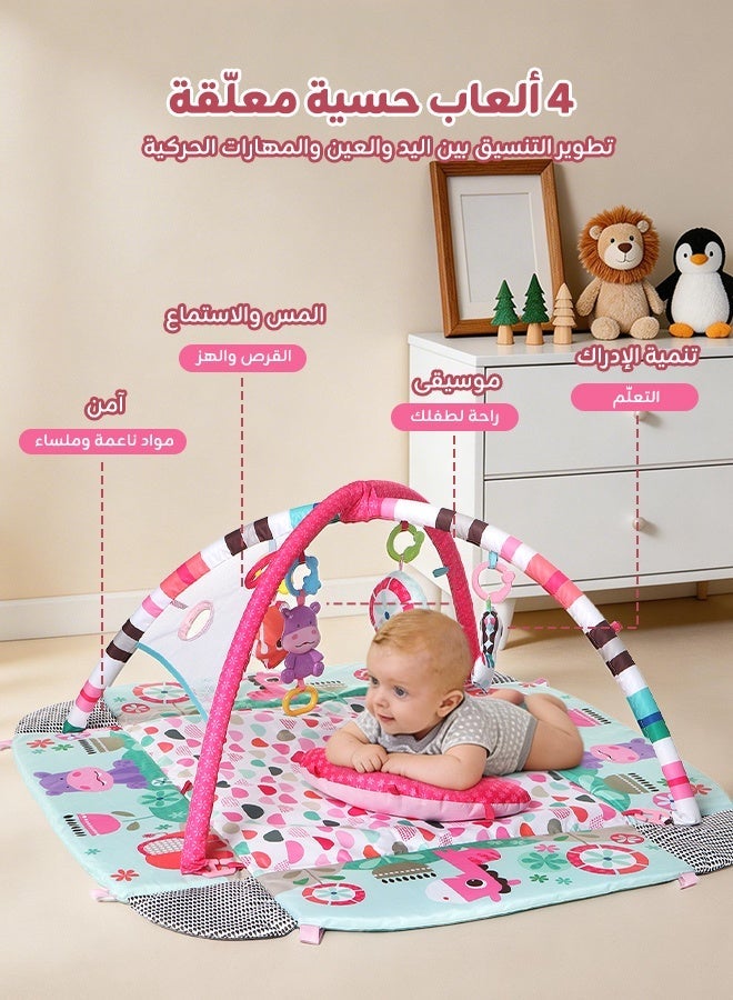 Aurlar 5-in-1 Baby Play Mat with Play Arch & Ball Pit, Foldable Baby Gym with 30 Balls, 5 Hanging Toys & Tummy Time Pillow, Detachable Fence Crawling Playmat, Newborn Activity Center 0–24 Months - Image 3