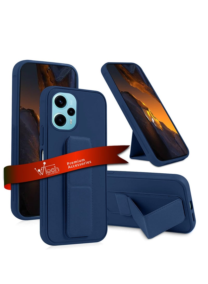 Wtech Hand Grip Foldable Magnetic Kickstand Wrist Strap Finger Grip With Built-In Iron Case Cover For Xiaomi Poco F5 5G 2023 Navy Blue - Image 1
