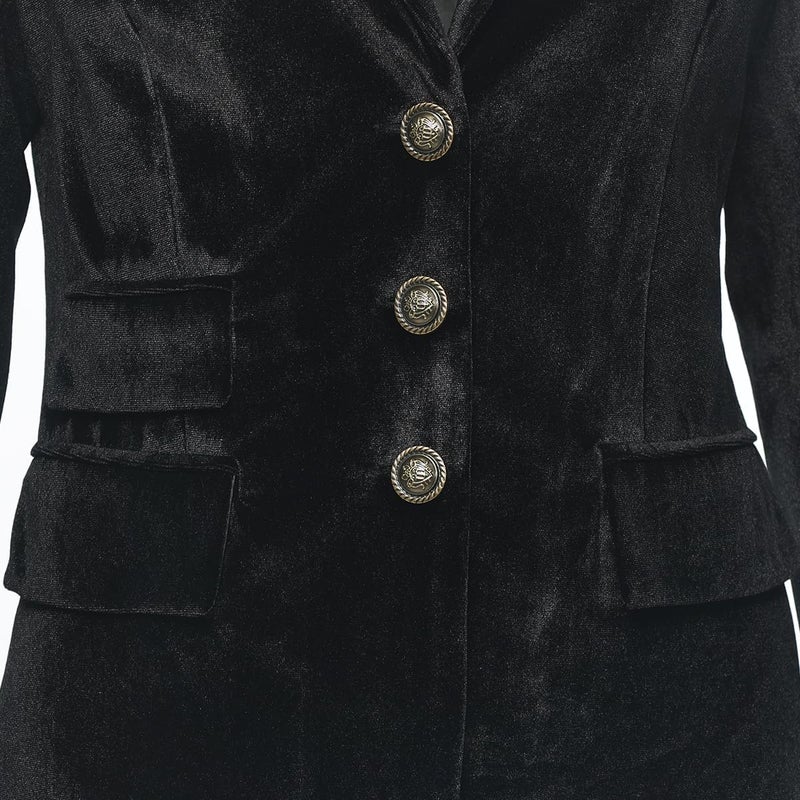 GRACEART Women Vintage Velvet Blazer Jacket V-Neck Work Office Suit Slim Fit Slit Blazer Long Sleeves Dressy Coat Black - Image 5