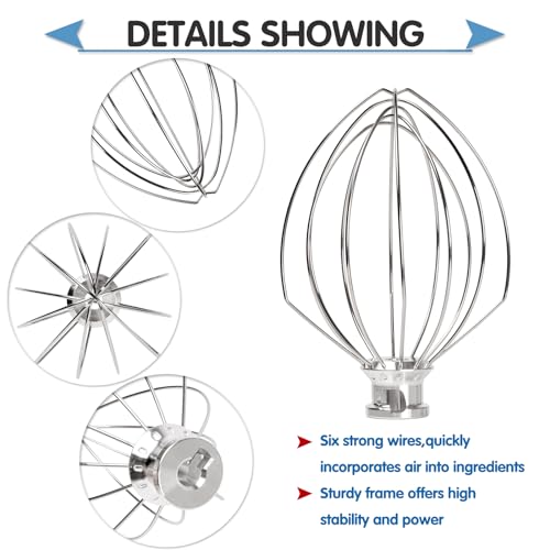 Moloudan Wire Whip Attachment for KitchenAid 5 Quart Bowl-Lift Stand Mixer, K5AWW Replacement 6-Wire Whip, Egg Cream Stirrer, Cake Mayonnaise Whisk - Image 5