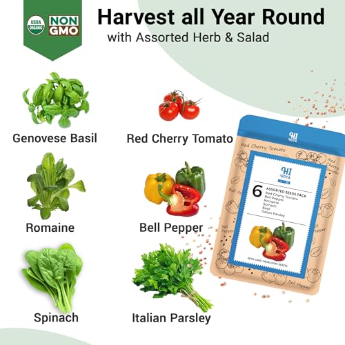 HiHOYA Herb & Salad Seed Pods for All Hydroponics Growing Systems, 8 Pods with 600+ Seeds of Basil, Spinach, Romaine, Red Cherry Tomato, Italian Parsley and Bell Pepper - Image 2