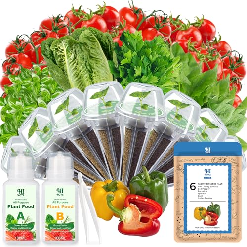 HiHOYA Herb & Salad Seed Pods for All Hydroponics Growing Systems, 8 Pods with 600+ Seeds of Basil, Spinach, Romaine, Red Cherry Tomato, Italian Parsley and Bell Pepper - Image 1