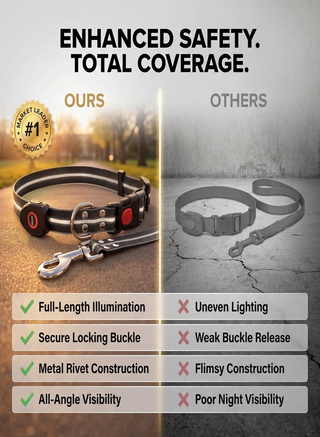 طقم طوق ومقود للكلاب مزود بإضاءة LED (أسود) - ألوان متعددة زاهية - مقاوم للماء تمامًا - قابل للتعديل، مقاس واحد يناسب معظم الكلاب (من 14 بوصة إلى 22.5 بوصة) - كل من الطوق والمقود قابلان لإعادة الشحن عبر منفذ USB - متوفر بأربعة ألوان - Image 3