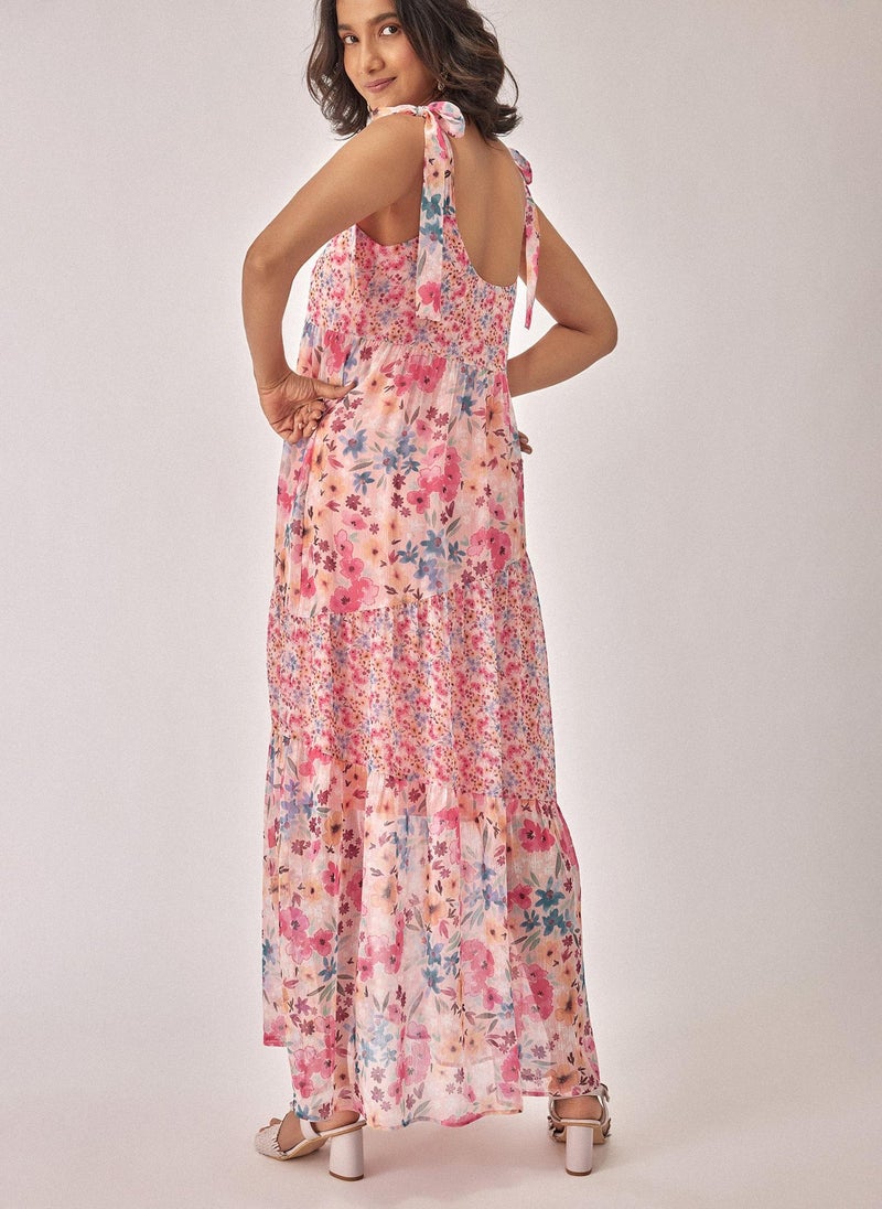 ذا ليبل لايف فستان ماكسي شيفون بطبعات الأزهار وطبقات متعددة - Image 4