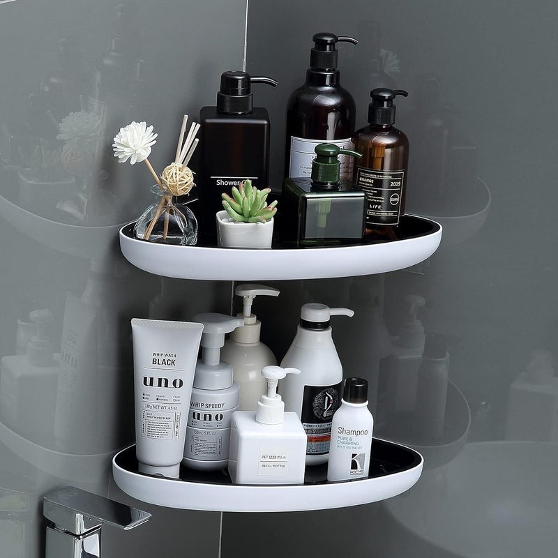 iSTAR Plastic Self Adhesive Triangle Shape Corner Shelf With Magic Sticker | Durable Wall Mounted Shower Caddy | Multipurpose Storage Rack for Toiletries, Kitchen, Bathroom and Home (Pack of 2, White) - Image 1