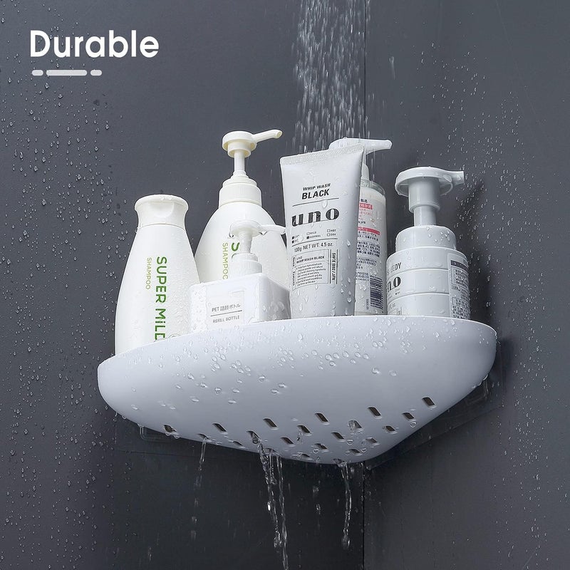iSTAR Plastic Self Adhesive Triangle Shape Corner Shelf With Magic Sticker | Durable Wall Mounted Shower Caddy | Multipurpose Storage Rack for Toiletries, Kitchen, Bathroom and Home (Pack of 2, White) - Image 2