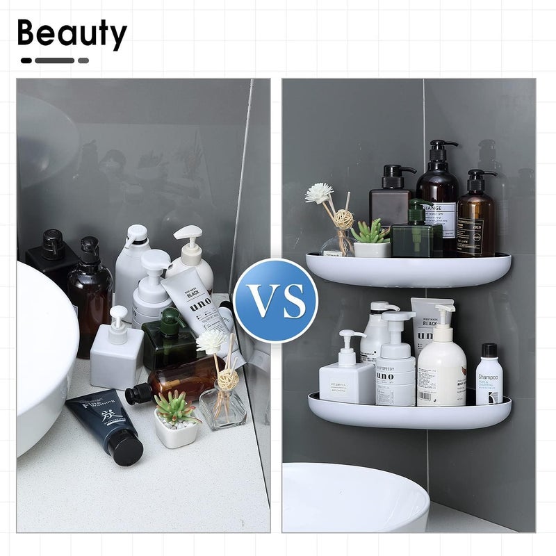 iSTAR Plastic Self Adhesive Triangle Shape Corner Shelf With Magic Sticker | Durable Wall Mounted Shower Caddy | Multipurpose Storage Rack for Toiletries, Kitchen, Bathroom and Home (Pack of 2, White) - Image 3