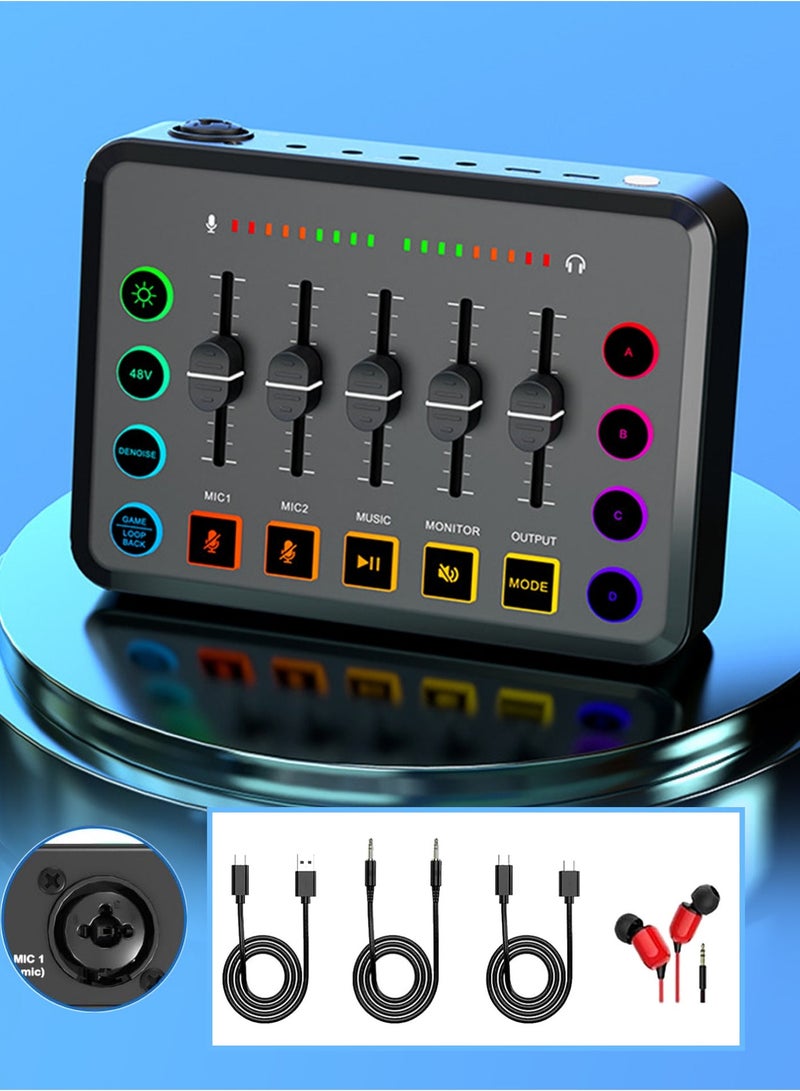 ALPNEGINE Gaming Audio Mixer – RGB Lighting,Real-Time Monitor, 6 Voice Changers, 4 Custom Sound, XLR Input with 48V Phantom Power, Noise Reduction,1800mAh Battery, for Streaming/Gaming/Recording on PC/Mac/Phone - Image 1