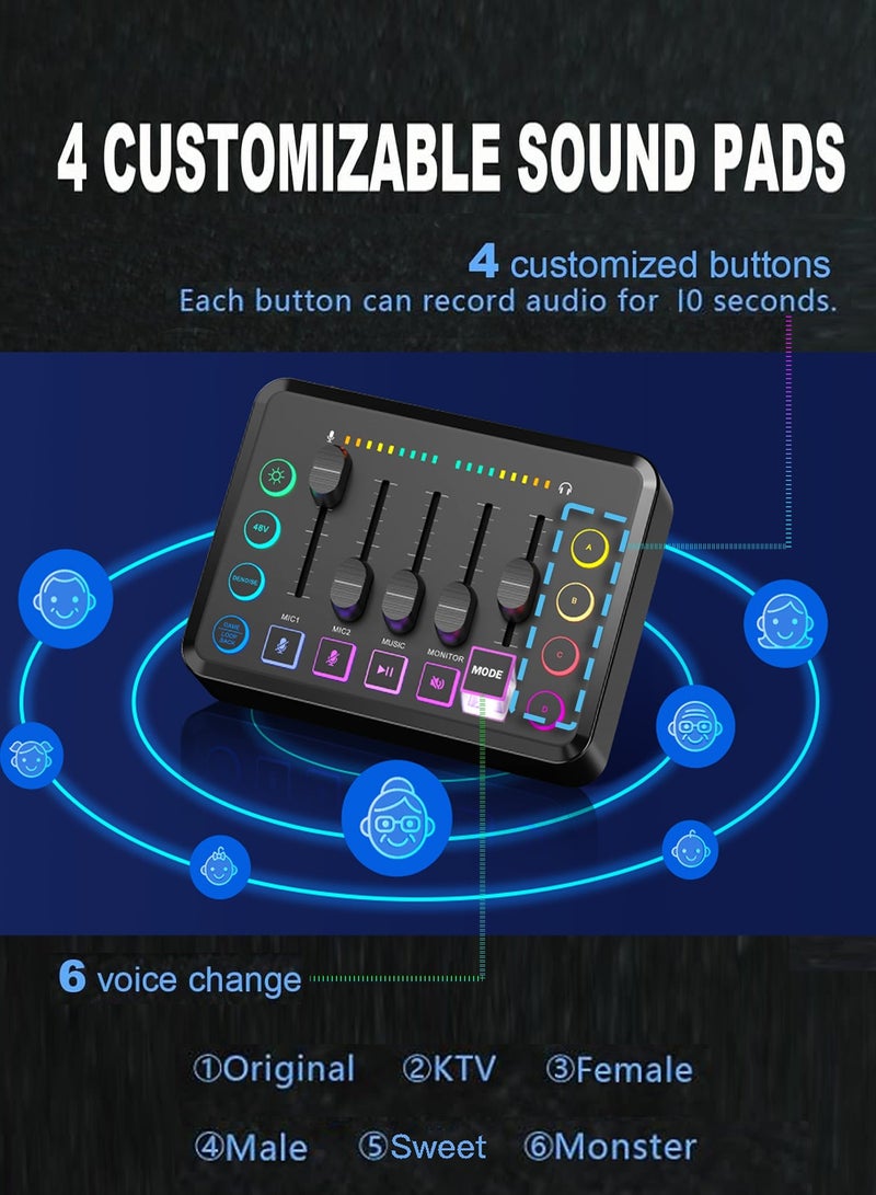 ALPNEGINE Gaming Audio Mixer – RGB Lighting,Real-Time Monitor, 6 Voice Changers, 4 Custom Sound, XLR Input with 48V Phantom Power, Noise Reduction,1800mAh Battery, for Streaming/Gaming/Recording on PC/Mac/Phone - Image 2