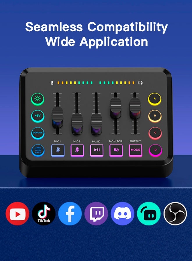 ALPNEGINE Gaming Audio Mixer – RGB Lighting,Real-Time Monitor, 6 Voice Changers, 4 Custom Sound, XLR Input with 48V Phantom Power, Noise Reduction,1800mAh Battery, for Streaming/Gaming/Recording on PC/Mac/Phone - Image 5