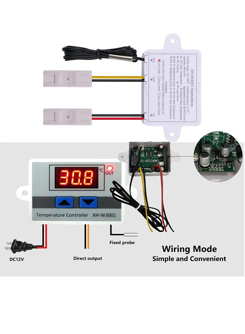 2 Pcs Digital LED Temperature Controller Module Digital Thermostat Switch with Waterproof Probe Programmable Heating Cooling Electronic Thermostat Range from -50℃ to 110℃ (DC12V 10A 120W) - Image 4