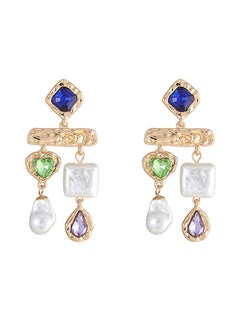 HaveDream High Quality And Exquisite Baroque Pearl Temperament Asymmetrical Earrings - Blue, Green, Purple Glass Diamonds  - Image 1