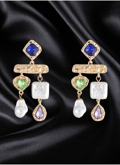 HaveDream High Quality And Exquisite Baroque Pearl Temperament Asymmetrical Earrings - Blue, Green, Purple Glass Diamonds  - Image 4