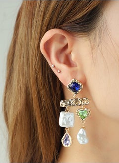 HaveDream High Quality And Exquisite Baroque Pearl Temperament Asymmetrical Earrings - Blue, Green, Purple Glass Diamonds  - Image 2