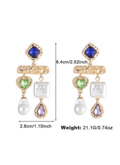 HaveDream High Quality And Exquisite Baroque Pearl Temperament Asymmetrical Earrings - Blue, Green, Purple Glass Diamonds  - Image 3