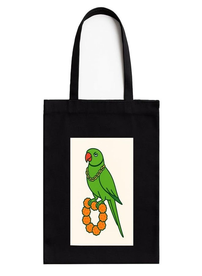 Megrok Parrot Tote Bag for Women | Front A4 Size Printed Pocket | 16x14 Inch Tropical Cotton Bag | Birdwatcher's Field Trip Essential - Image 1