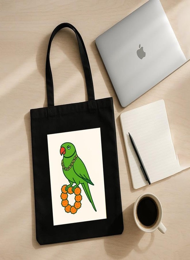 Megrok Parrot Tote Bag for Women | Front A4 Size Printed Pocket | 16x14 Inch Tropical Cotton Bag | Birdwatcher's Field Trip Essential - Image 5