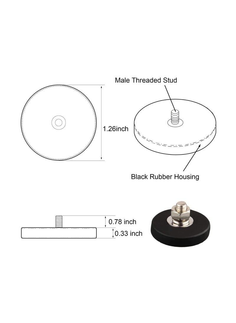 Y&D Neodymium Magnet Base, 4Pcs with Rubber Coated and M6 Male Thread, Super Strong Magnetic Mounting for Lighting, Camera, Tools Equipement  - Image 4
