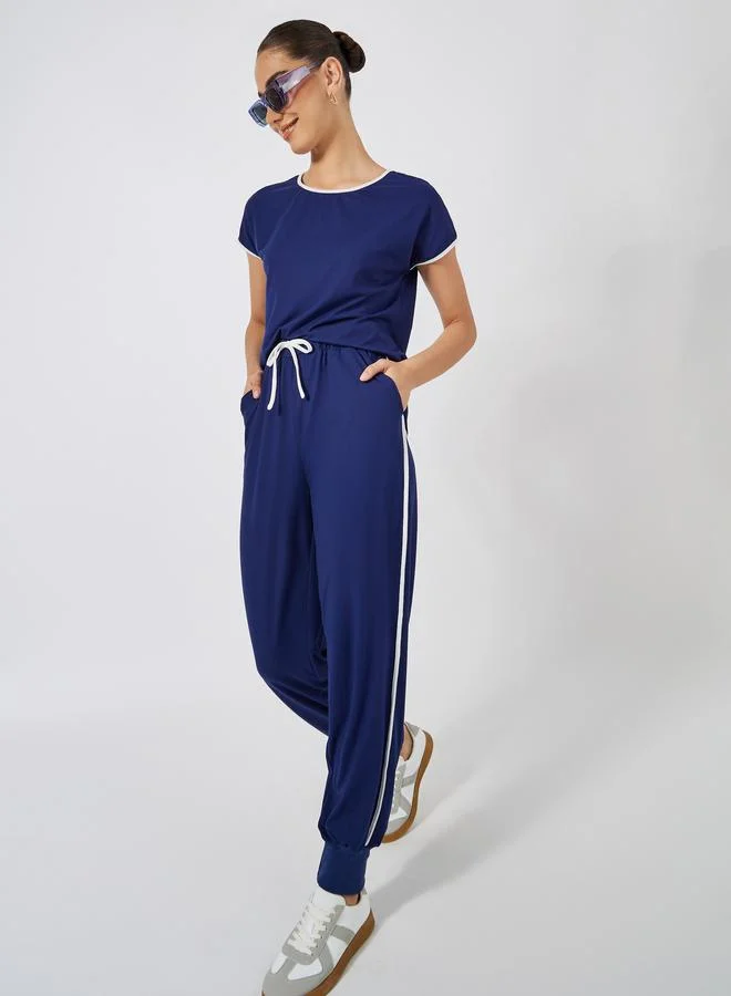 Styli Contrast Piping Detail T-Shirt & Joggers Co-Ords