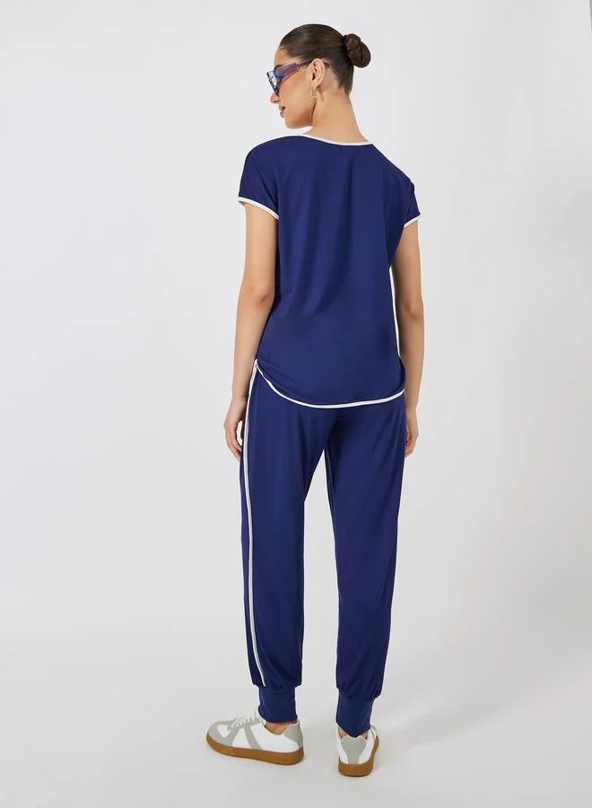 Styli Contrast Piping Detail T-Shirt & Joggers Co-Ords