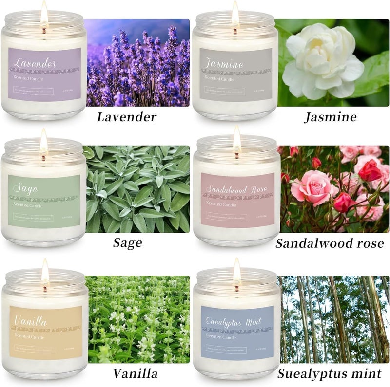 PELN 6 Pack Scented Candles Gift Set, Long Lasting Aromatherapy Candles for Home, 37.8 oz 300 Hour Burn, Lavender Jasmine Vanilla Sage Sandalwood Rose Eucalyptus Mint, Gifts for Women - Image 4