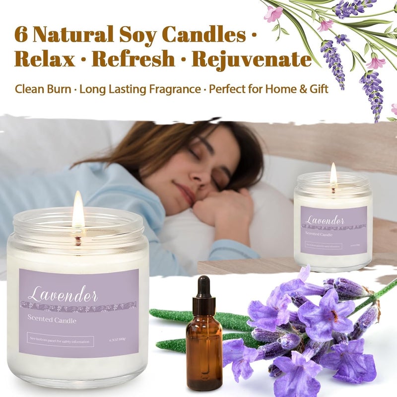PELN 6 Pack Scented Candles Gift Set, Long Lasting Aromatherapy Candles for Home, 37.8 oz 300 Hour Burn, Lavender Jasmine Vanilla Sage Sandalwood Rose Eucalyptus Mint, Gifts for Women - Image 3