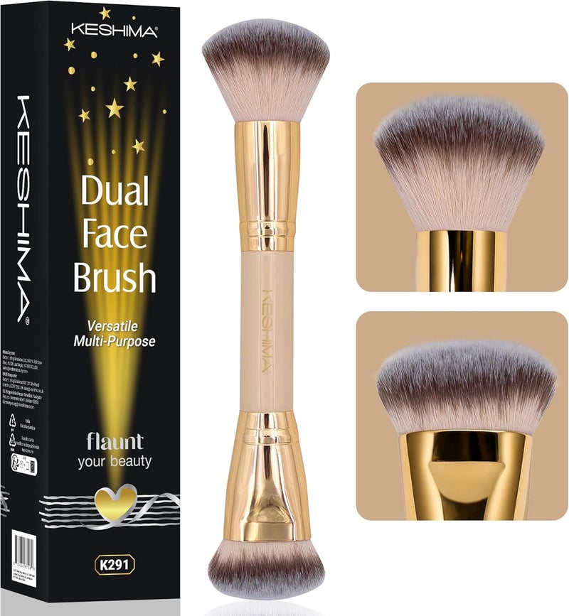 Keshima Dual-Ended Blush, Bronzer & Contour Makeup Brush - Dense Liquid End & Fluffy Powder End, Multi-Purpose Blending and Buffing for an Airbrush Finish, Works with Liquid, Cream & Powder, Gold - Image 1