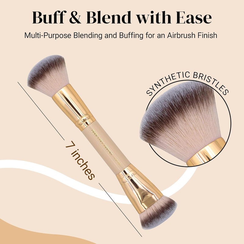 Keshima Dual-Ended Blush, Bronzer & Contour Makeup Brush - Dense Liquid End & Fluffy Powder End, Multi-Purpose Blending and Buffing for an Airbrush Finish, Works with Liquid, Cream & Powder, Gold - Image 2