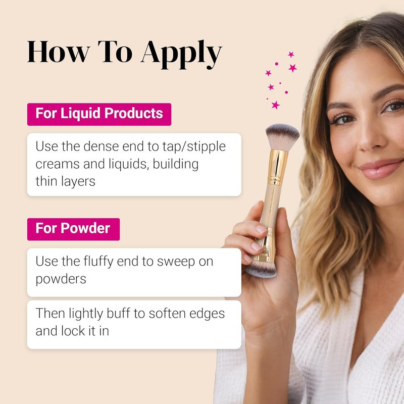 Keshima Dual-Ended Blush, Bronzer & Contour Makeup Brush - Dense Liquid End & Fluffy Powder End, Multi-Purpose Blending and Buffing for an Airbrush Finish, Works with Liquid, Cream & Powder, Gold - Image 4