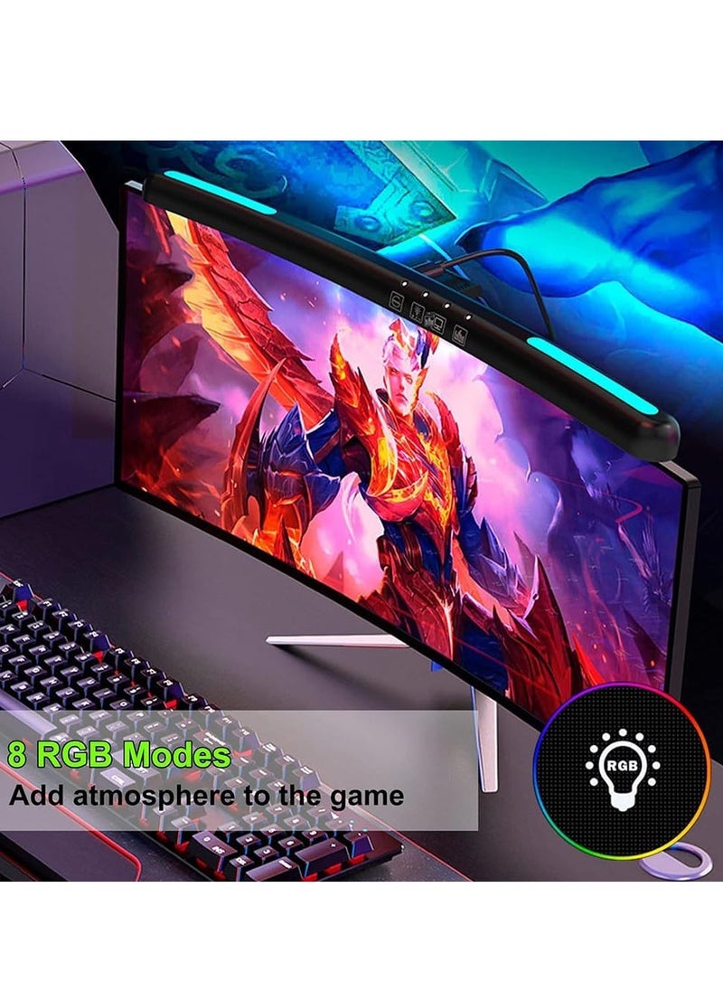 دي إم جي تك - ضوء شاشة الكمبيوتر، 7 ألوان RGB قابلة للتعديل، مصباح شاشة كمبيوتر منحني، شريط إضاءة شاشة LED للعناية بالعين، شريط إضاءة شاشة مع 3 أوضاع ألوان لألعاب المكتب والمنزل والمكتب - Image 1