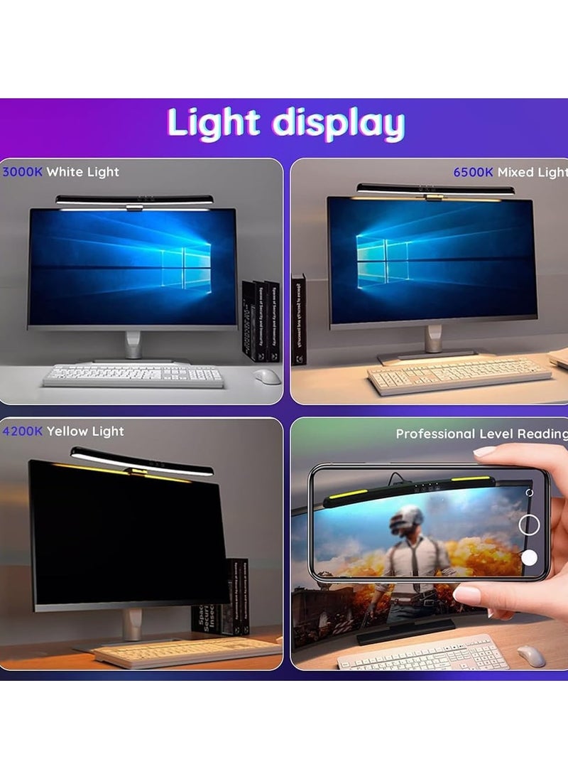 دي إم جي تك - ضوء شاشة الكمبيوتر، 7 ألوان RGB قابلة للتعديل، مصباح شاشة كمبيوتر منحني، شريط إضاءة شاشة LED للعناية بالعين، شريط إضاءة شاشة مع 3 أوضاع ألوان لألعاب المكتب والمنزل والمكتب - Image 1