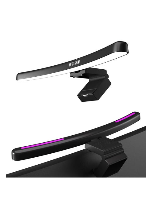 ضوء شاشة الكمبيوتر، 7 ألوان RGB قابلة للتعديل، مصباح شاشة كمبيوتر منحني، شريط إضاءة شاشة LED للعناية بالعين، شريط إضاءة شاشة مع 3 أوضاع ألوان لألعاب المكتب والمنزل والمكتب