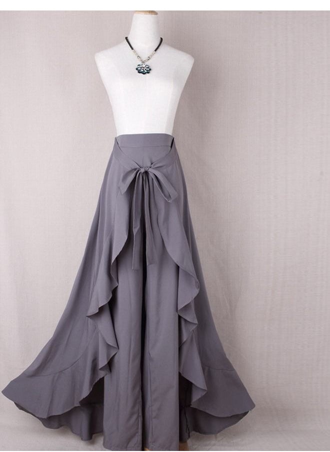 Loquat Lrregular Lotus Leaf Bow High Waist Long Skirt Pants  - Image 1