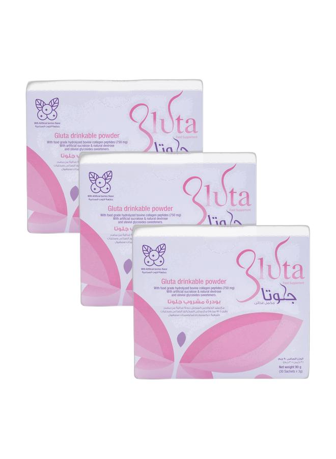 Sulinda Pack of 3 Gluta Sachets Gluta Sachets Glutathione 750mg with Collagen and Vitamin C Berry Flavor 30 Sachets - Image 1