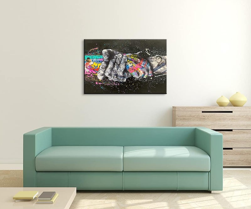 Mistyefly Graffiti Wall Art Handshake Colorful Wall Art Graffiti Canvas Wall Art Pop Culture Wall Art Graffiti Canvas Graffiti Wall Decor Art Classic Street for Living Room Bedroom Decor (16''Hx24''W) - Image 4