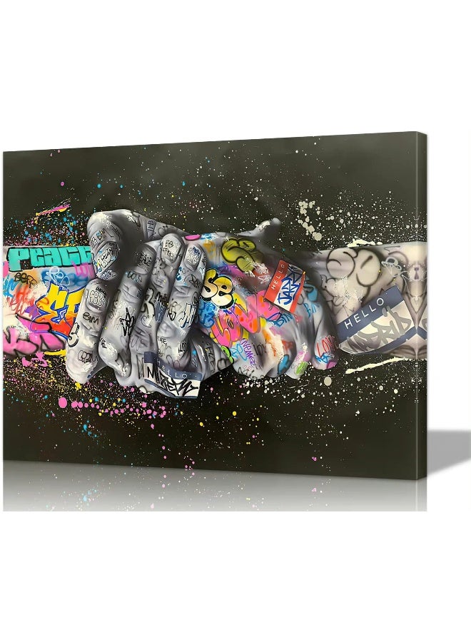 Mistyefly Graffiti Wall Art Handshake Colorful Wall Art Graffiti Canvas Wall Art Pop Culture Wall Art Graffiti Canvas Graffiti Wall Decor Art Classic Street for Living Room Bedroom Decor (16''Hx24''W) - Image 1