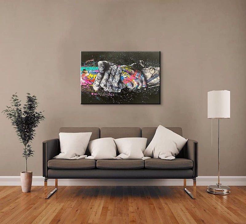 Mistyefly Graffiti Wall Art Handshake Colorful Wall Art Graffiti Canvas Wall Art Pop Culture Wall Art Graffiti Canvas Graffiti Wall Decor Art Classic Street for Living Room Bedroom Decor (16''Hx24''W) - Image 3