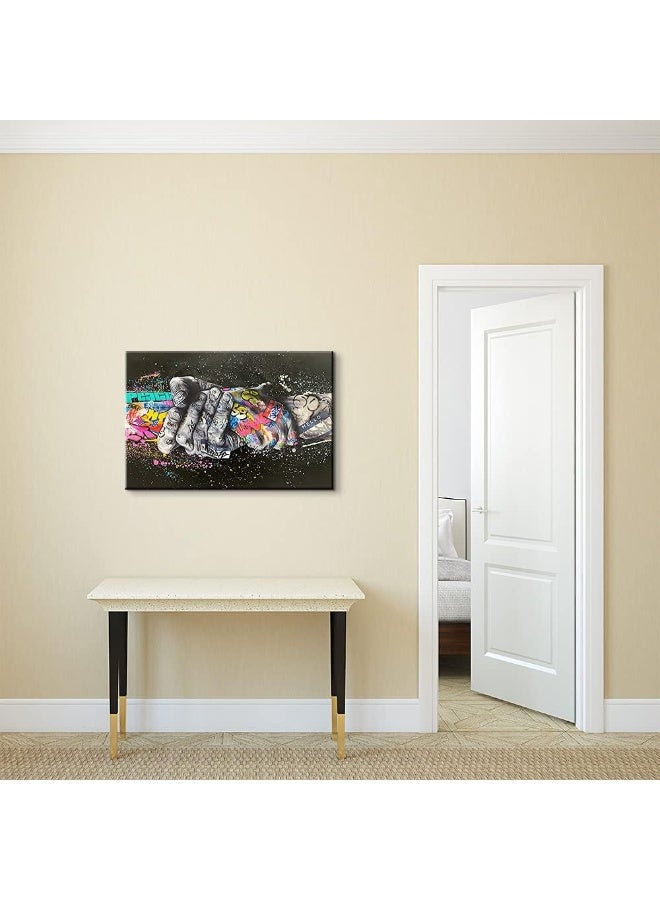 Mistyefly Graffiti Wall Art Handshake Colorful Wall Art Graffiti Canvas Wall Art Pop Culture Wall Art Graffiti Canvas Graffiti Wall Decor Art Classic Street for Living Room Bedroom Decor (16''Hx24''W) - Image 5