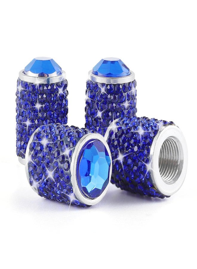 Alpmosn Car Wheel Tire Valve Caps, 4 PCS Bling Tire Valve Caps, Crystal Tire Caps Shinny Rhinestone for Women, Universal Car Dustproof Tire Valve Caps for Cars, Trucks, SUV and Motorcycles (Blue) - Image 1