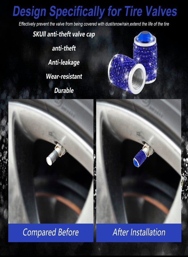 Alpmosn Car Wheel Tire Valve Caps, 4 PCS Bling Tire Valve Caps, Crystal Tire Caps Shinny Rhinestone for Women, Universal Car Dustproof Tire Valve Caps for Cars, Trucks, SUV and Motorcycles (Blue) - Image 4