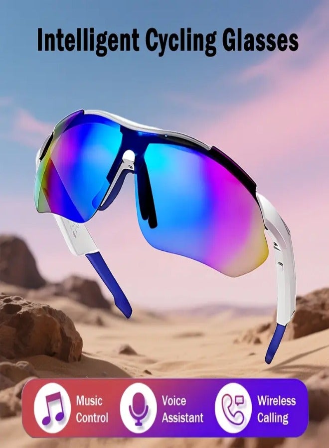 نظارات Pro3 الذكية اللاسلكية مع ميكروفون ومكبرات صوت مدمجة - بلوتوث 5.4، مساعد صوتي، شحن مغناطيسي، عمر بطارية طويل - مثالية لركوب الدراجات والمشي لمسافات طويلة والأنشطة الخارجية - أبيض/أزرق - Image 1