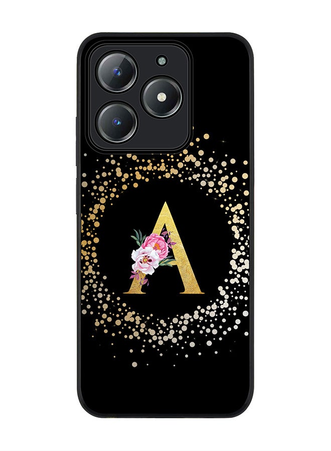 Stylizedd For Realme C63 / Realme C61 4G Case,Slim fit Camera Protection, Shockproof Thin Phone cover  - Custom Monogram Floral - A ( Black ) - Image 1