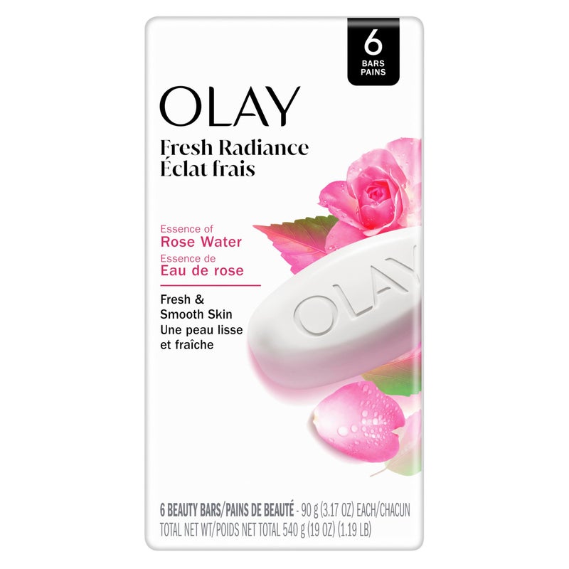 Olay Beauty Bar, Fresh Radiance, Nourishing & Refreshing Formula, Pampering for Smooth & Gentle Skin, Vitamin B3 Complex, Essence of Rose Water Scent, 3.17 oz (Pack of 6) - Image 1