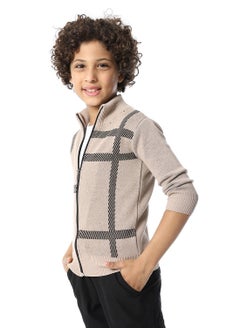 Andora Zip Through Neck Boys Sweater_Buff Beige & Black  - Image 2