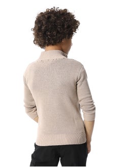 Andora Zip Through Neck Boys Sweater_Buff Beige & Black  - Image 3